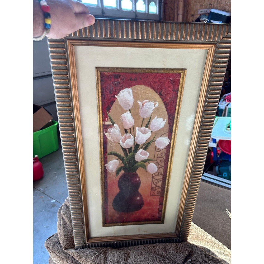 Art Floral  - White Tulips Gold Wood Frame - 27" x 15"